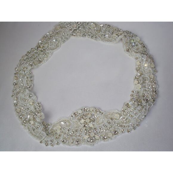 Opalescent beaded wedding bridal belt sash, rhinestone beaded sash belt410 - Picture 2 of 5